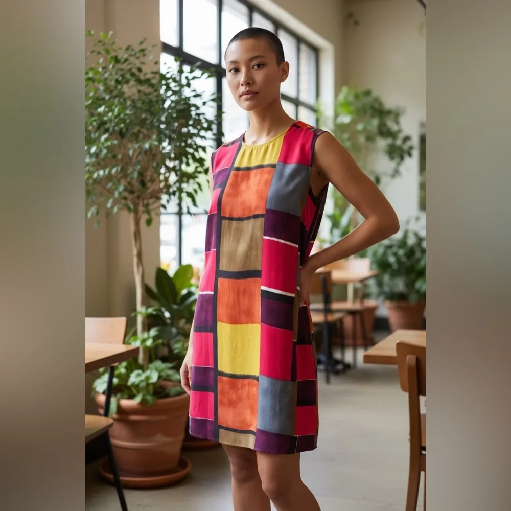 LOFT Colorful Geometric Midi Dress